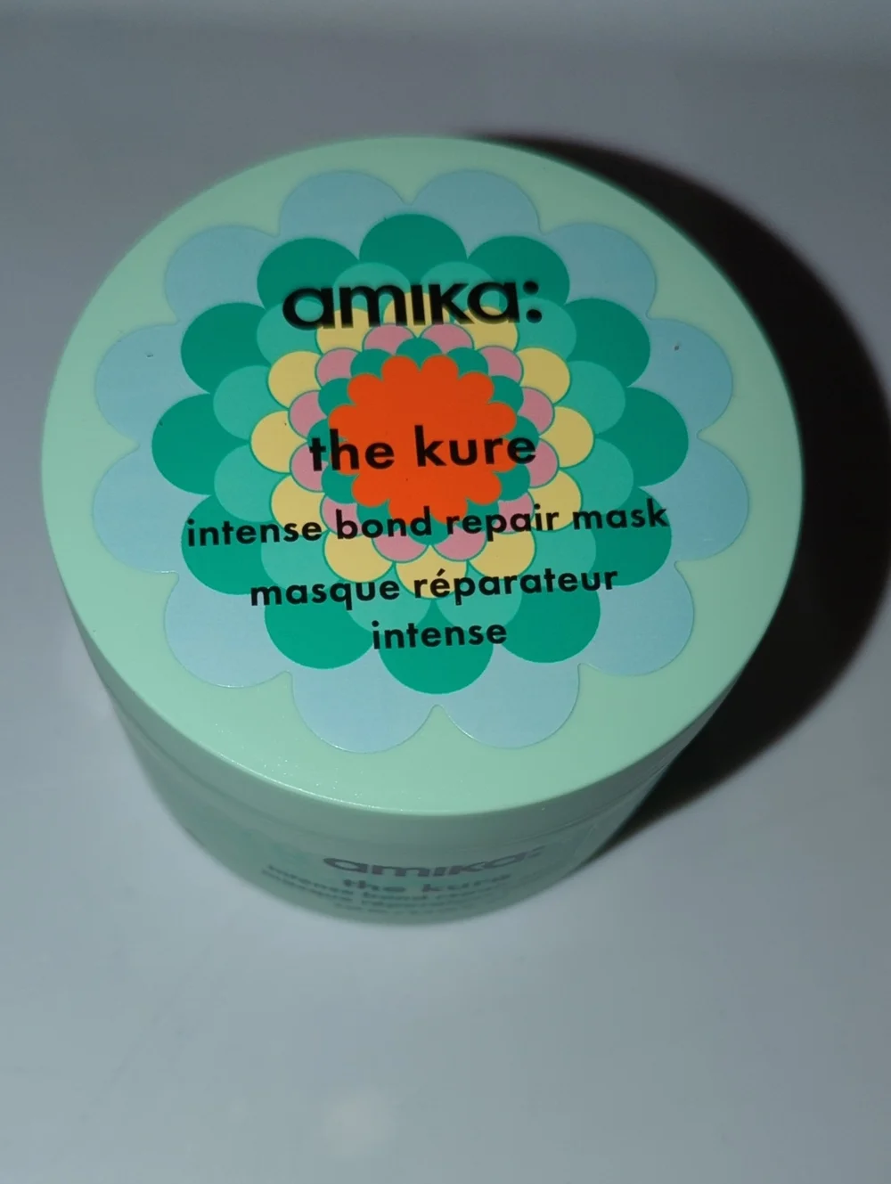 amika The Kure Intense Bond Repair Mask - Mint Green with Multicolor Floral Lid
